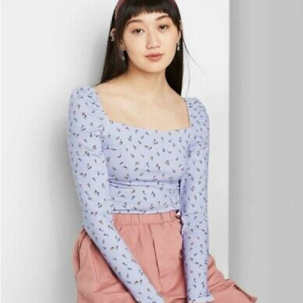 Wild Fable Women’s Baby Blue Long Sleeved Floral Print Top